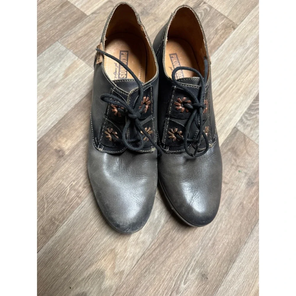 Pikolinos Rotterdam Women Grey Leather Lace Up Oxford Heels Shoes EU 38